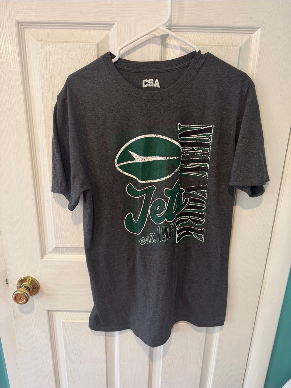 CSA New York Jets Charcoal Short Sleeve Tee with Green Logo